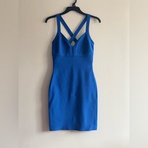 Blue Bodycon Crisscross Back Dress, Size S